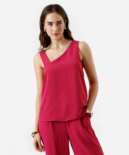blusa assimétrica feminina texturizada com fivela rosa PP