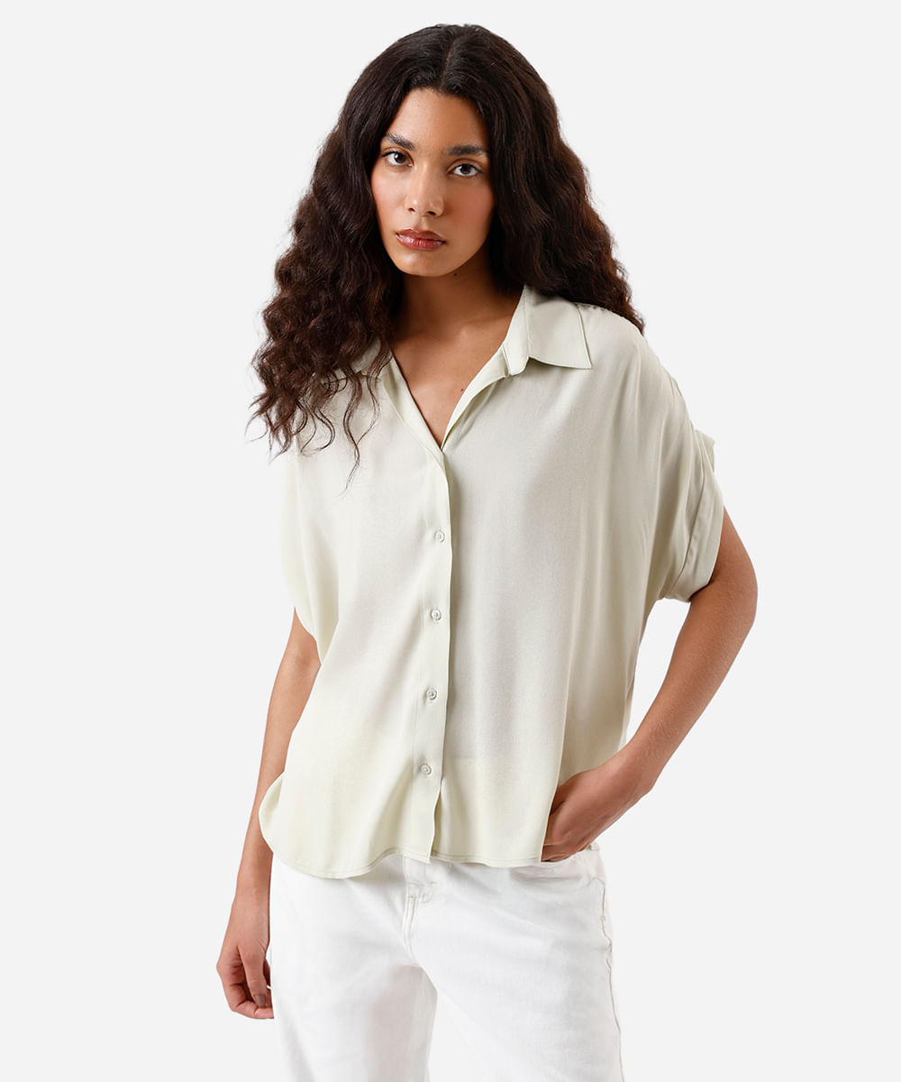 camisa feminina de viscose manga curta texturizada verde