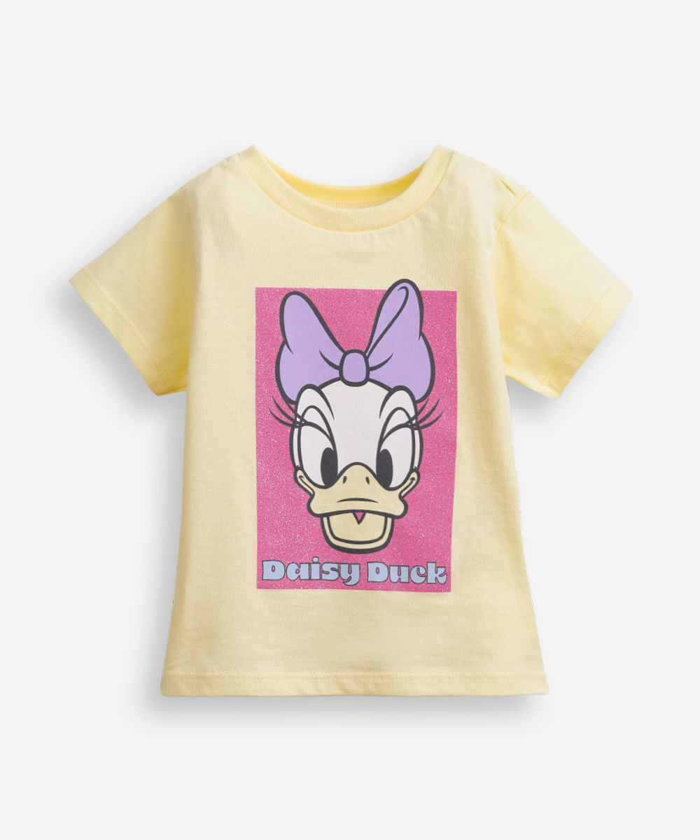 camiseta infantil de algodão margarida com glitter amarela