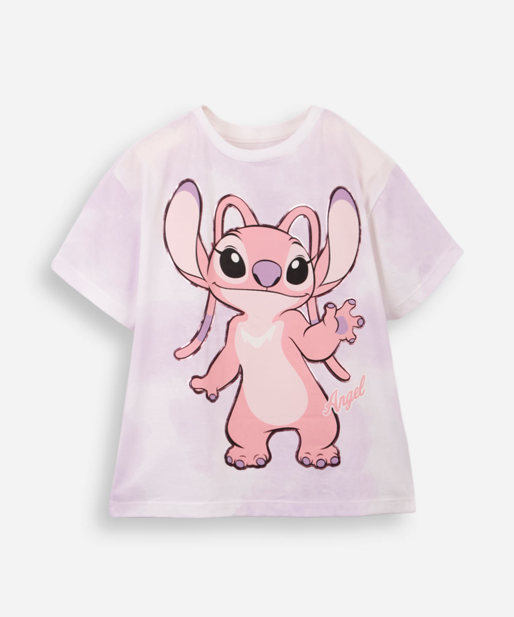 camiseta infantil de algodão angel tie dye lilás