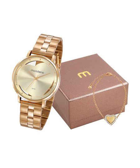 kit relógio feminino mondaine analógico 53748lpmkde1k1 dourado UNICO kit relógio feminino mondaine analógico 53748lpmkde1k1 dourado UNICO