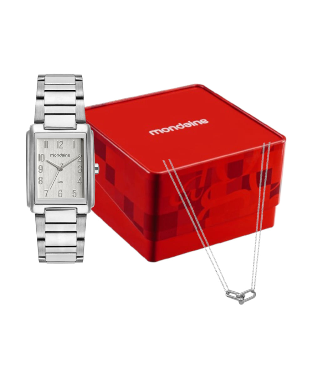 kit relógio feminino mondaine analógico 32520l0mvne2k prateado