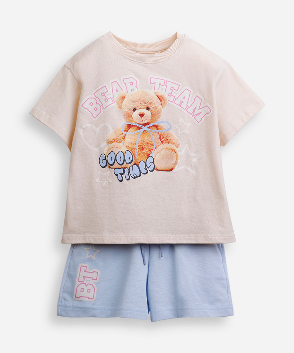 conjunto curto infantil de algodão estampado colorido
