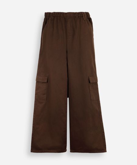 calça wide leg juvenil de sarja com bolsos cargo marrom 12 calça wide leg juvenil de sarja com bolsos cargo marrom 12