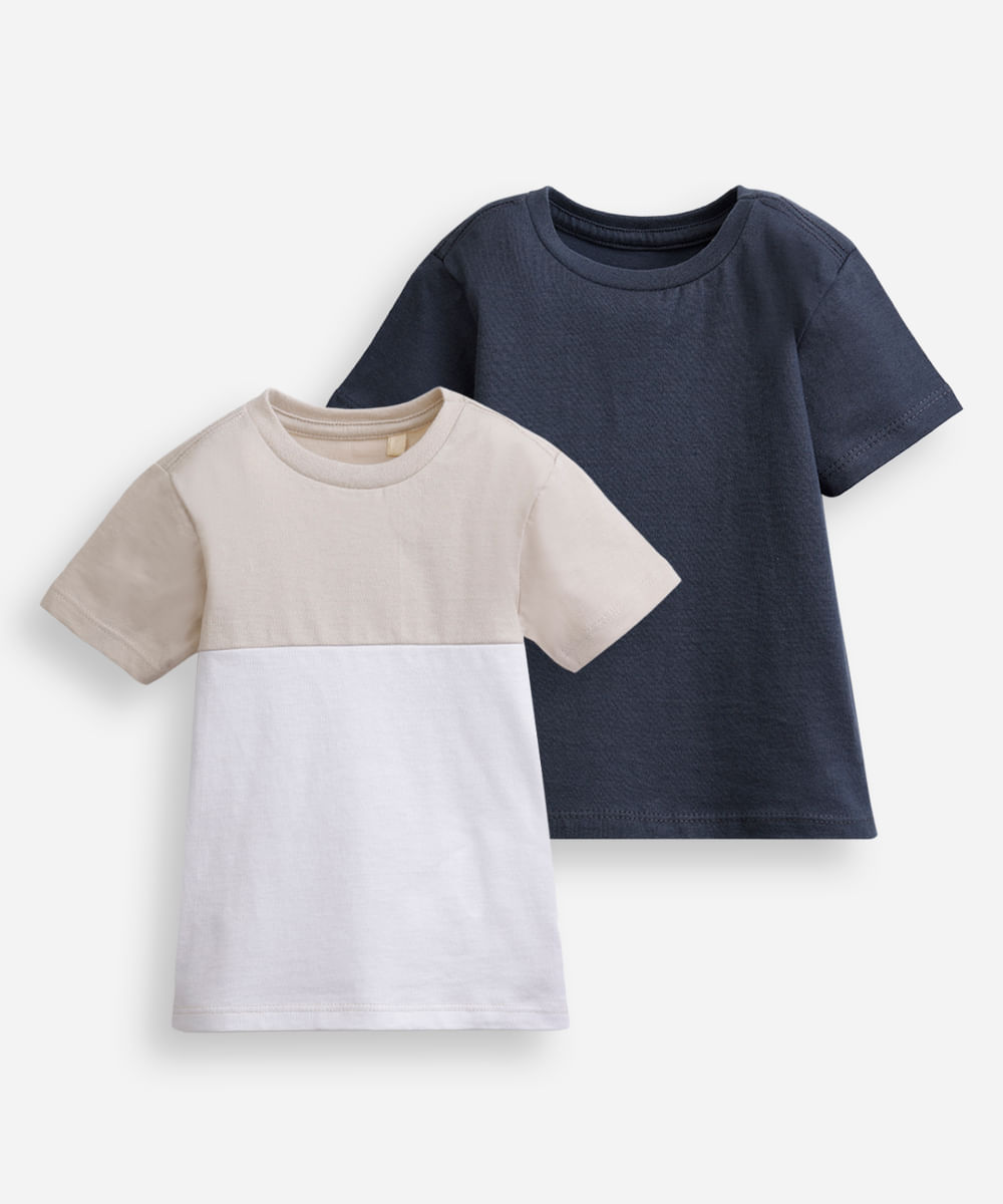 kit de 2 camisetas infantis de algodão colorido