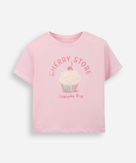 camiseta infantil de algodão cupcake com glitter texturizada rosa 4 camiseta infantil de algodão cupcake com glitter texturizada rosa 4