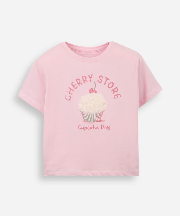 camiseta infantil de algodão cupcake com glitter texturizada rosa 4