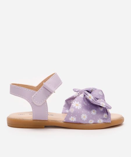 sandália infantil poá floral com laço lilás 20 sandália infantil poá floral com laço lilás 20