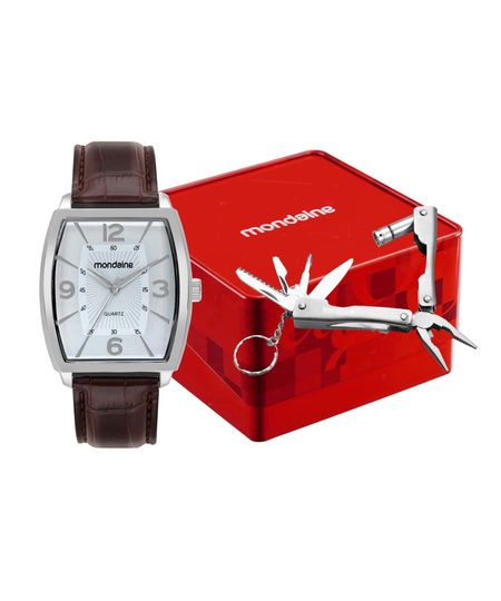 kit relógio masculino mondaine analógico 83506g0mvnh1k prateado UNICO