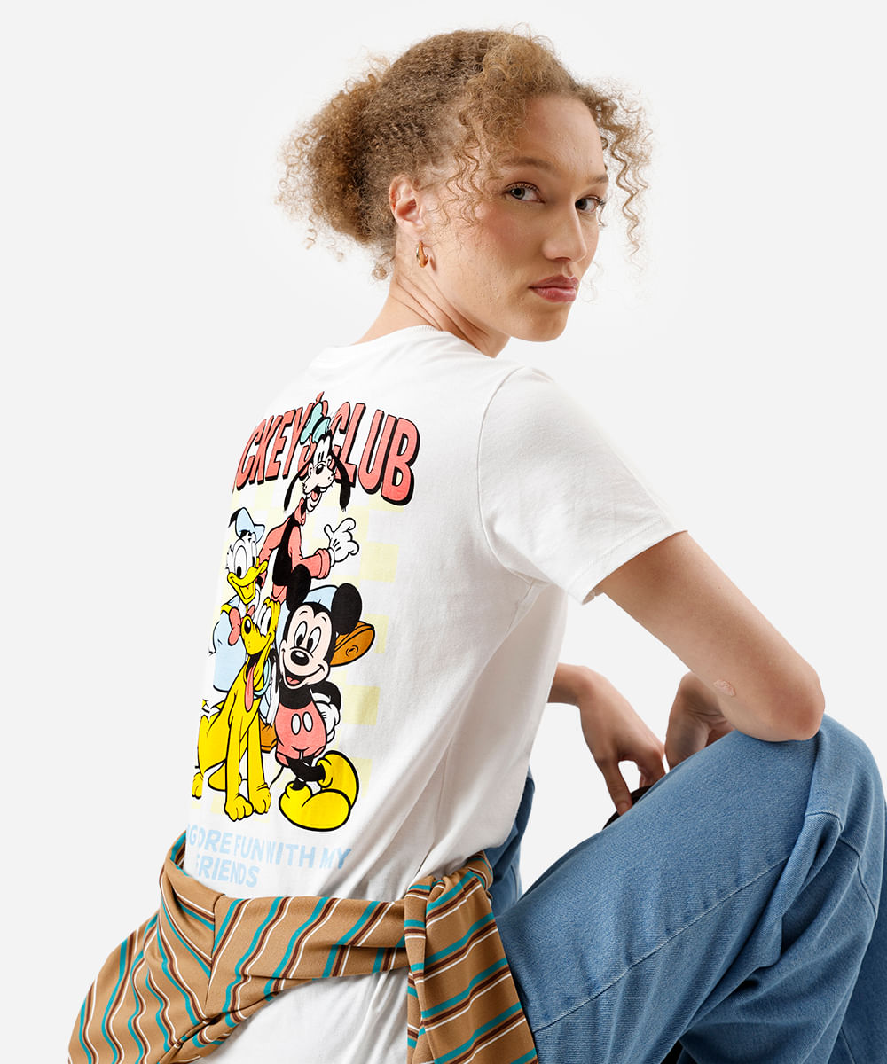 camiseta feminina de algodão mickey off white