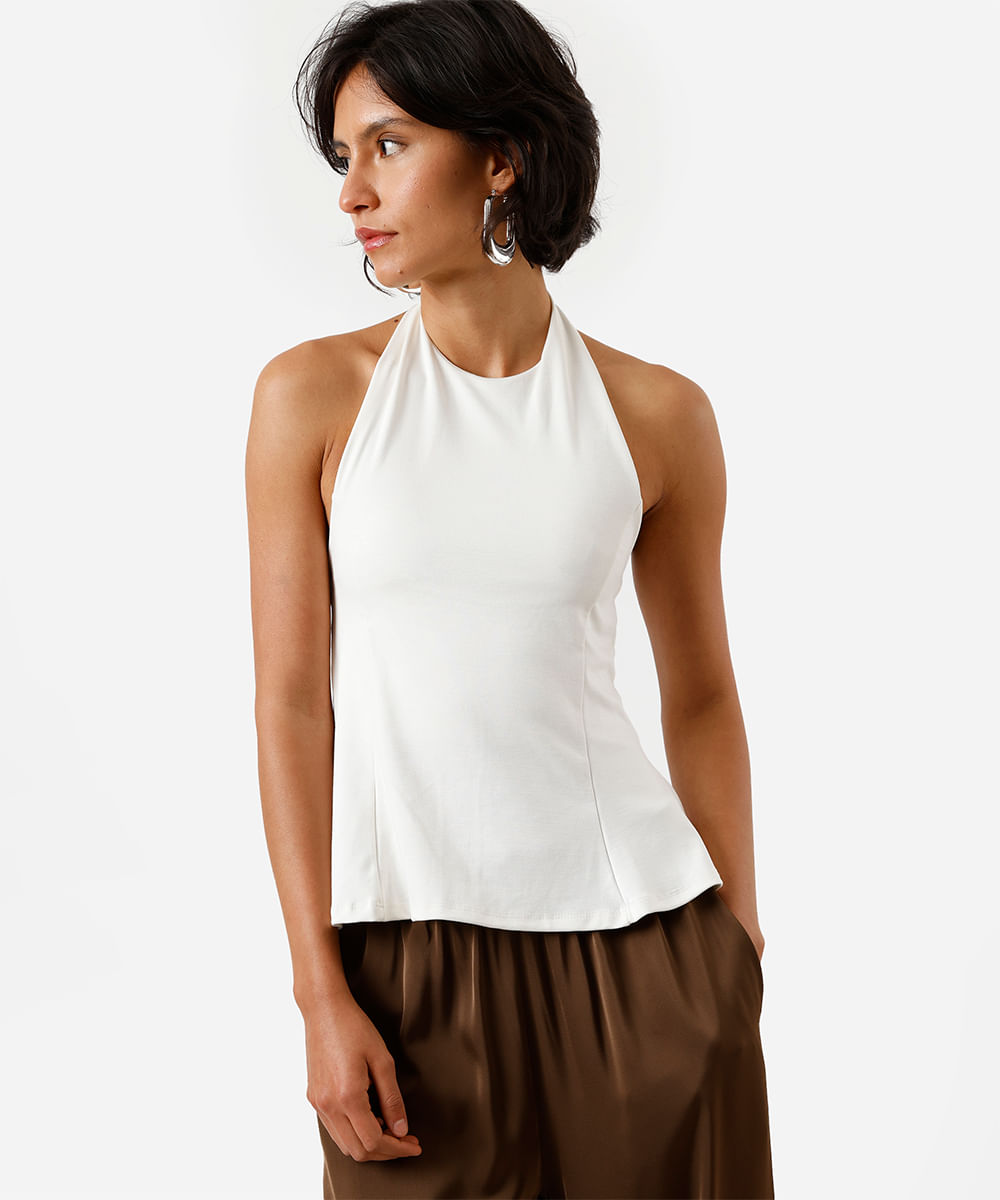 blusa peplum feminina de viscose frente única off white