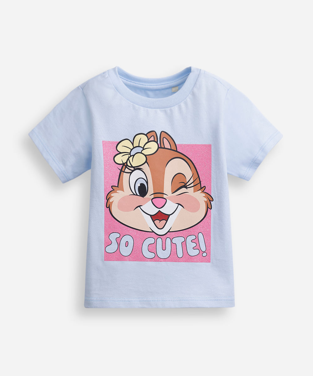 camiseta infantil de algodão clarice com glitter azul