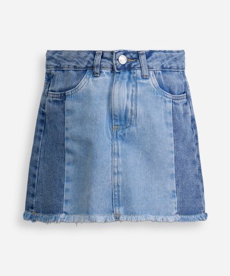 saia curta infantil jeans com recortes e barra desfiada azul 6 saia curta infantil jeans com recortes e barra desfiada azul 6