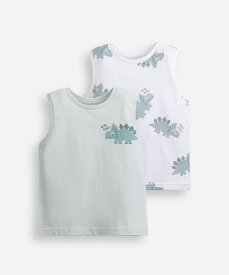 kit de 2 regatas infantis de algodão dino colorido 5 kit de 2 regatas infantis de algodão dino colorido 5