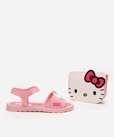 sandália infantil hello kitty grendene com brinde rosa 25