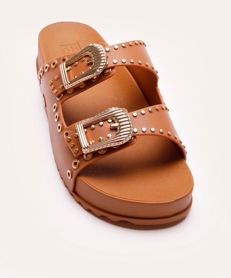 papete feminina com tachas zaxy marrom 33-34 papete feminina com tachas zaxy marrom 33-34