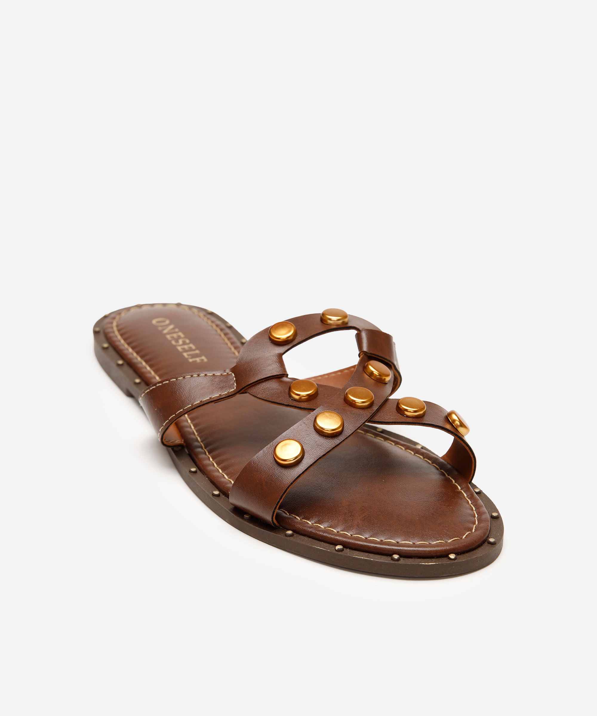 rasteirinha com tachas oneself marrom