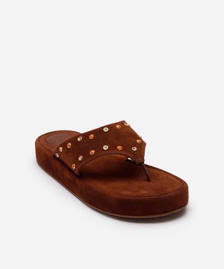 rasteirinha flatform com tachas texturizada oneself marrom 35 rasteirinha flatform com tachas texturizada oneself marrom 35