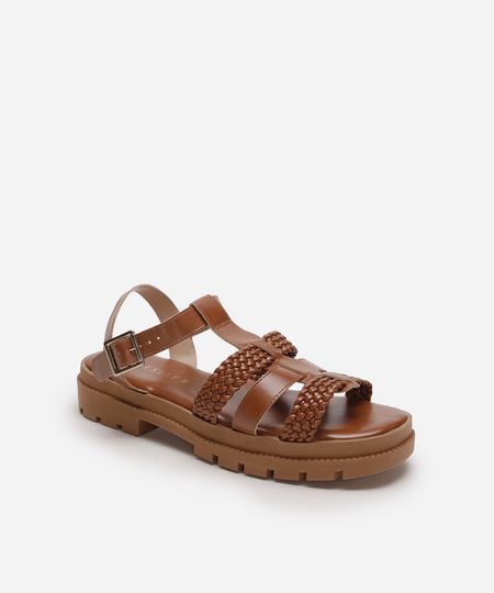 papete flatform feminina com tiras trançadas oneself marrom 34 papete flatform feminina com tiras trançadas oneself marrom 34