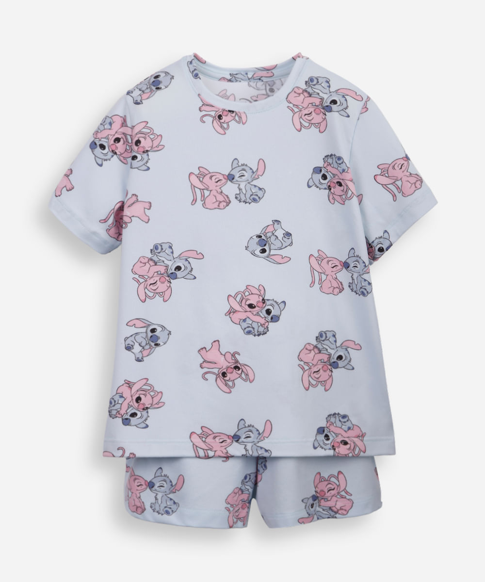 pijama curto infantil stitch azul