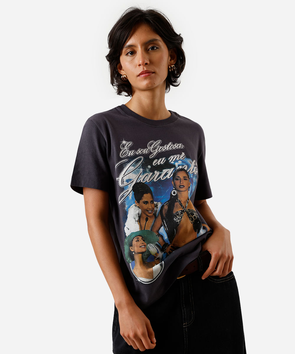 camiseta feminina de algodão bebel paraíso tropical cinza