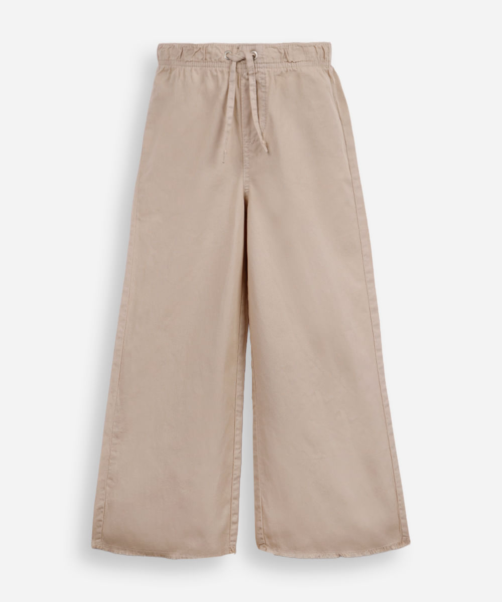 calça infantil wide leg cós elástico bege
