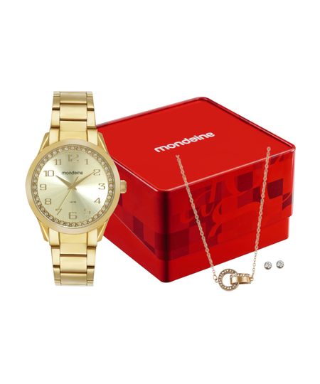 kit relógio feminino mondaine analógico 99764lpmvde2kc dourado UNICO kit relógio feminino mondaine analógico 99764lpmvde2kc dourado UNICO