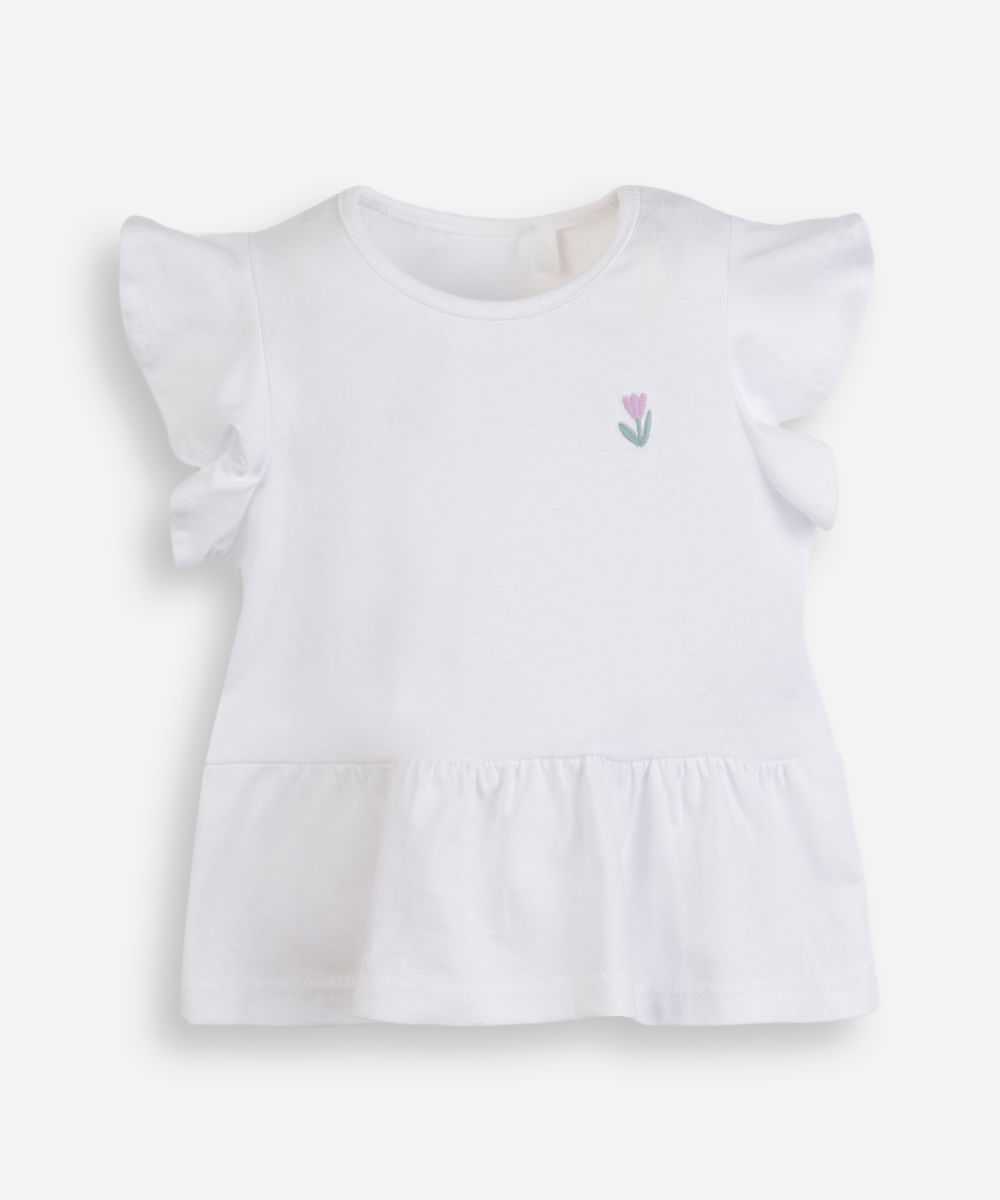 blusa infantil malha com bordado off white