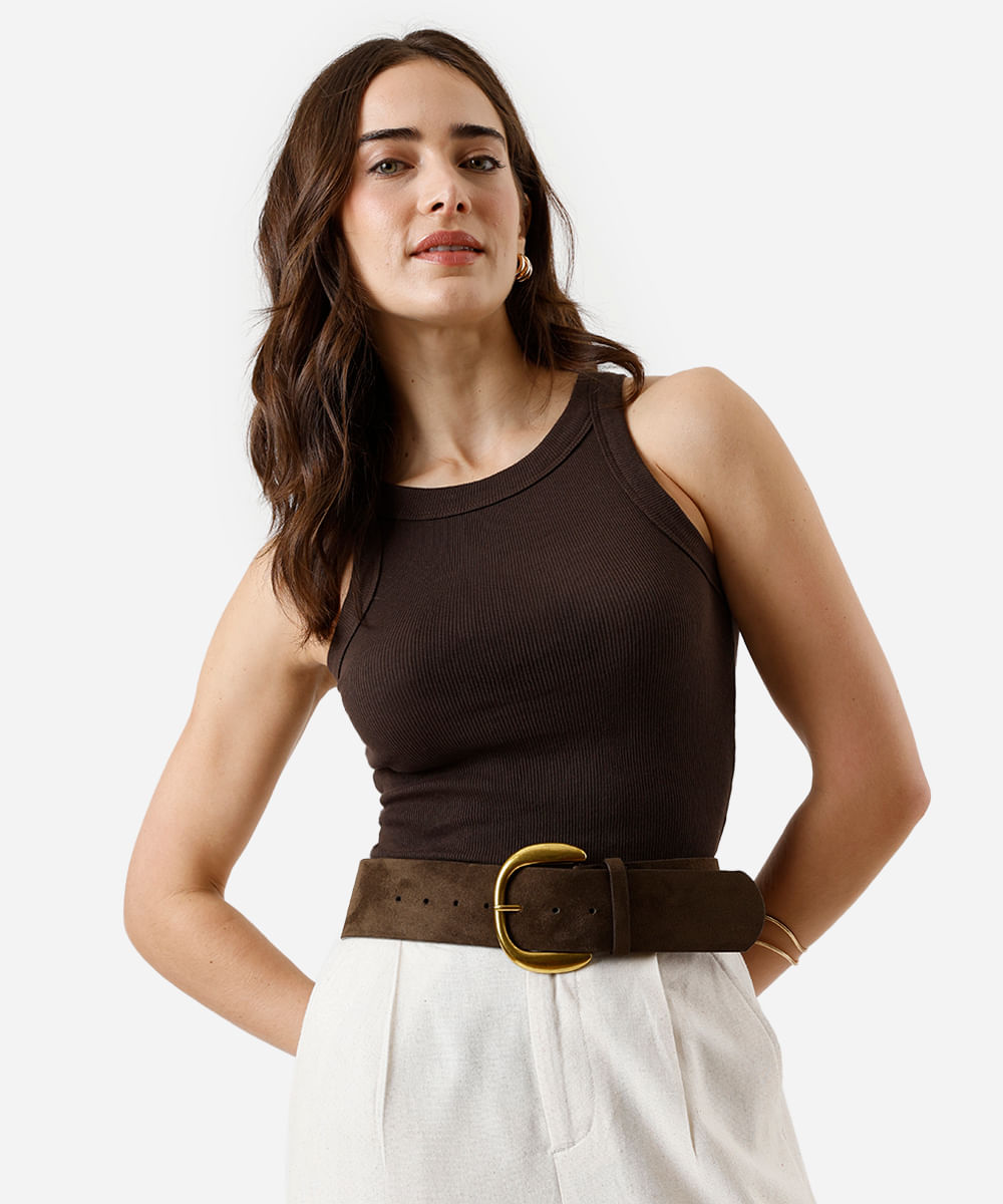 regata feminina de algodão canelada marrom