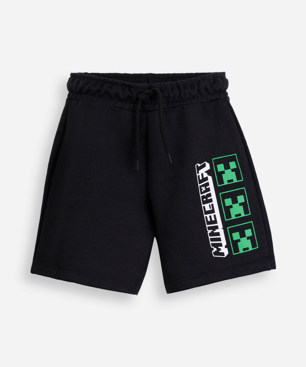 bermuda infantil de moletom sem felpa minecraft preta