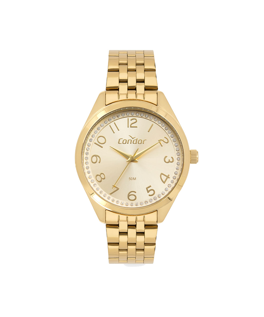 kit relógio feminino condor analógico co2035nfjk4x dourado