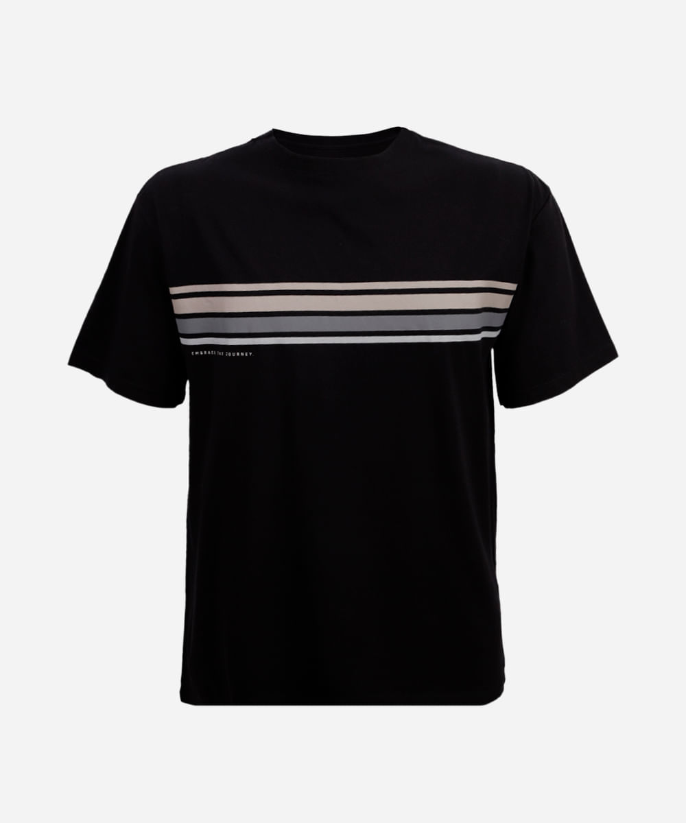 camiseta juvenil de algodão com listras preta