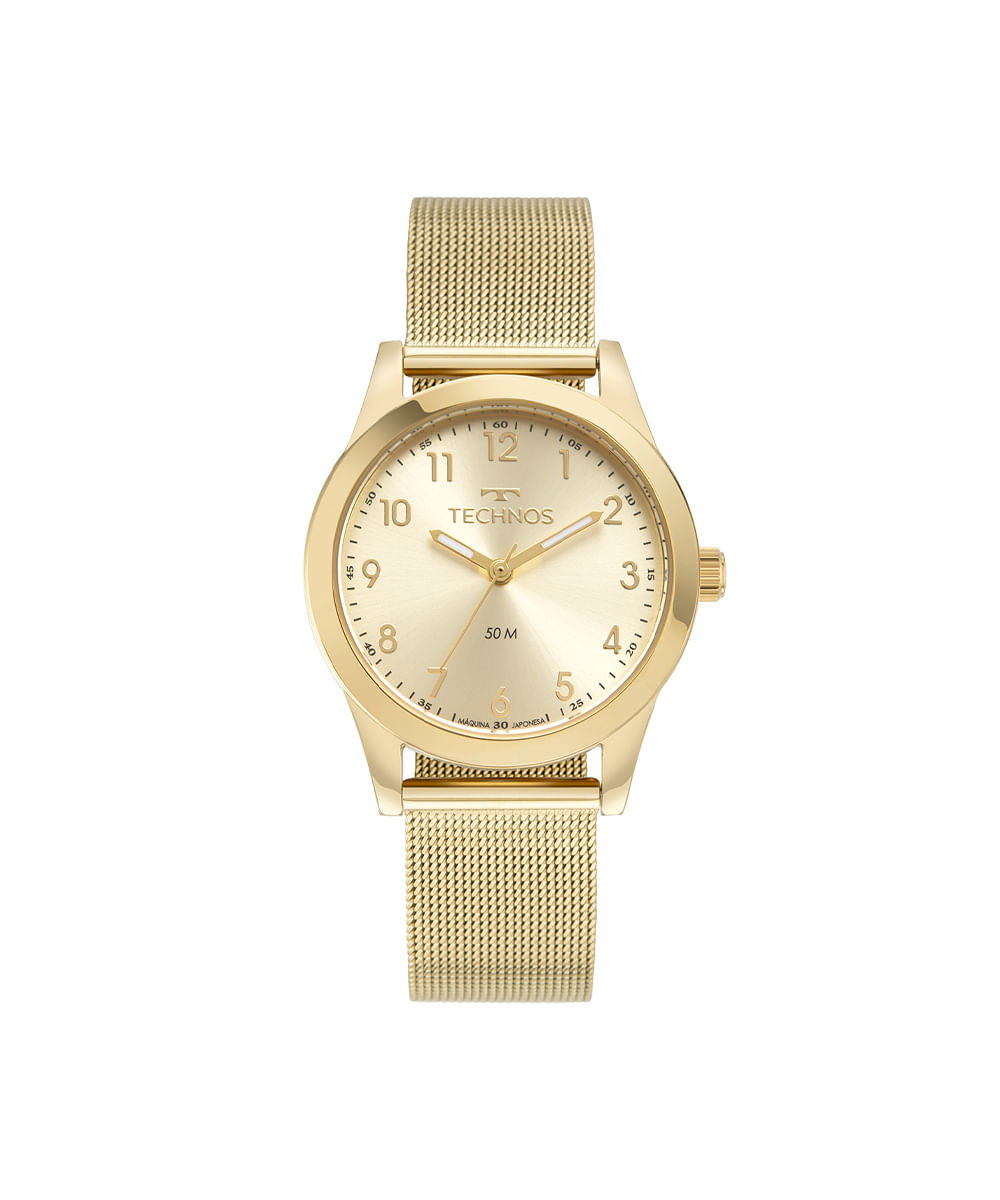 kit relógio feminino technos analógico 2035musk1x dourado