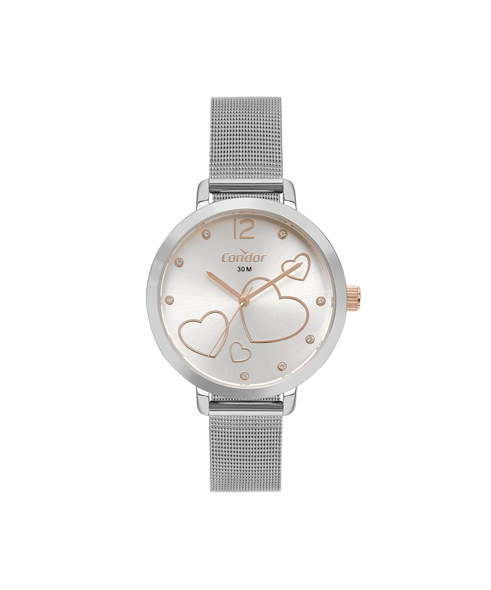 kit relógio feminino condor analógico co2035neuk4k prateado