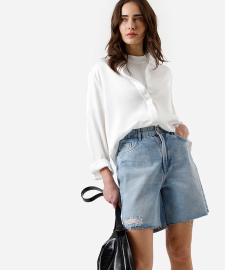 bermuda reta feminina jeans destroyed azul 38 bermuda reta feminina jeans destroyed azul 38