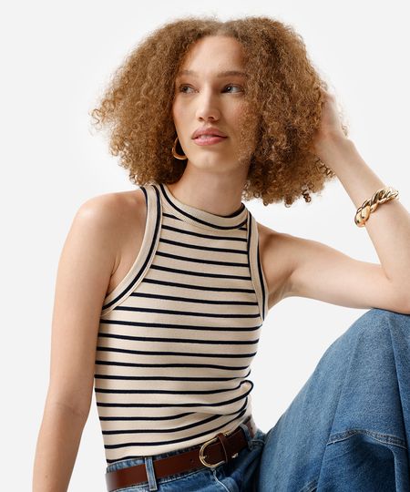 regata feminina de algodão halterneck alongada bege P regata feminina de algodão halterneck alongada bege P