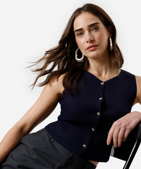 colete feminino de tricot com viscose azul M colete feminino de tricot com viscose azul M
