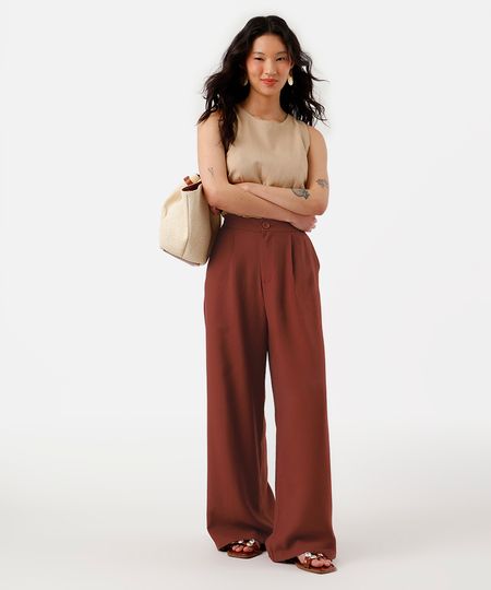 calça wide leg feminina de viscose texturizada  vinho 38 calça wide leg feminina de viscose texturizada  vinho 38