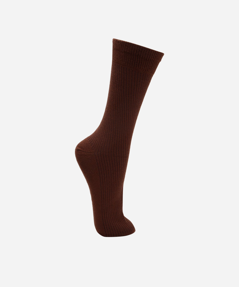 meia cano longo com viscose canelada marrom