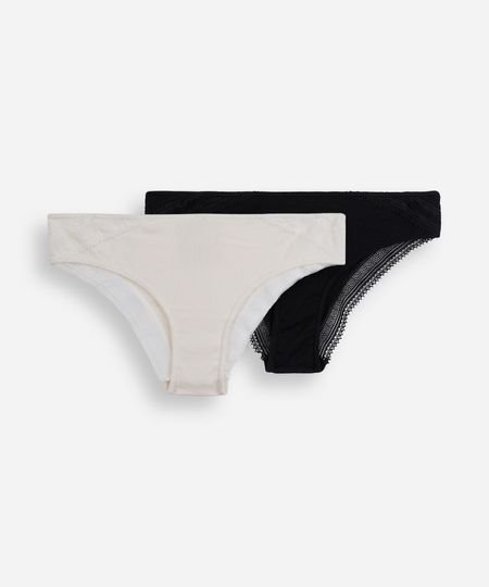 kit de 2 calcinhas biquíni com renda caneladas colorido P kit de 2 calcinhas biquíni com renda caneladas colorido P