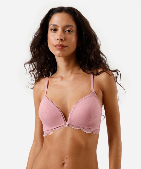 sutiã triângulo em renda e tule poá - rosa 46 sutiã triângulo em renda e tule poá - rosa 46