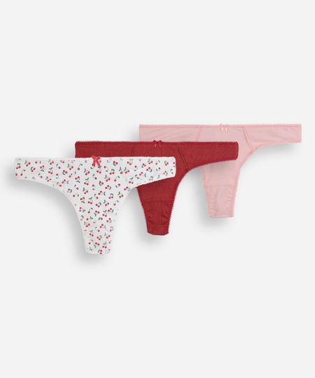 kit de 3 calcinhas femininas fio dental algodão - sortido (kit) M kit de 3 calcinhas femininas fio dental algodão - sortido (kit) M
