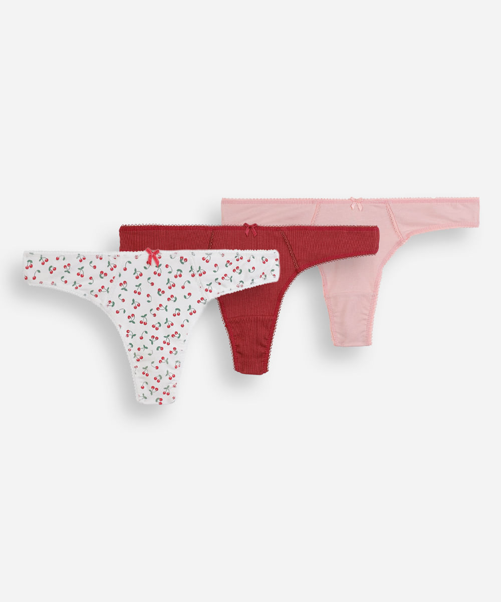 kit de 3 calcinhas femininas fio dental algodão - sortido (kit)