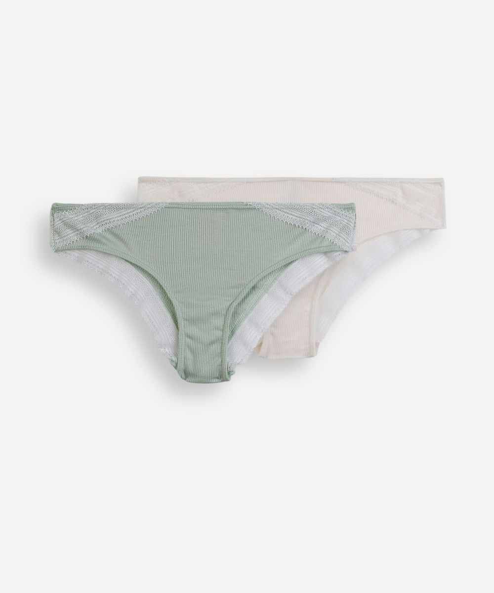 kit de 2 calcinhas feminina biquini com detalhe de renda colorido