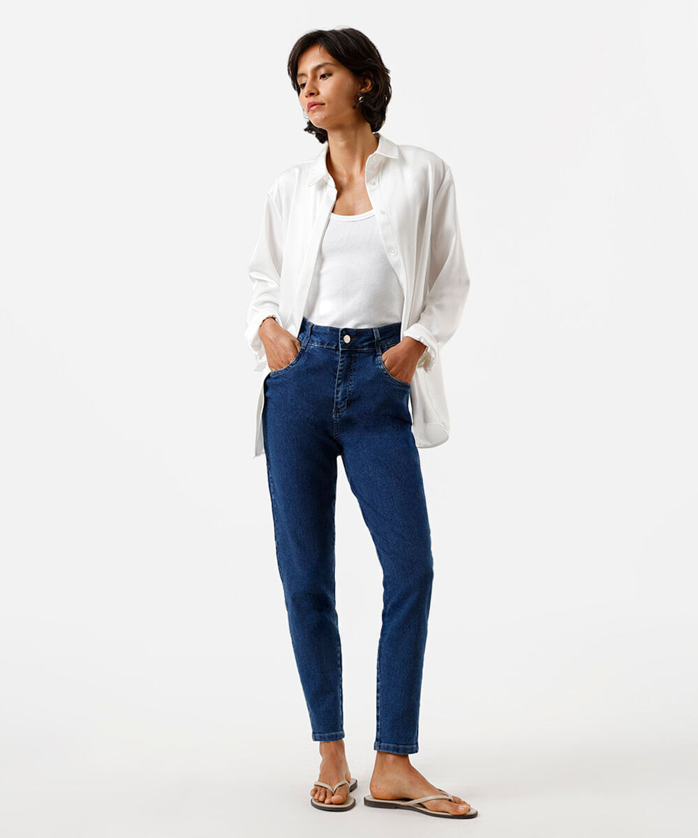 calça mom feminina jeans sawary azul