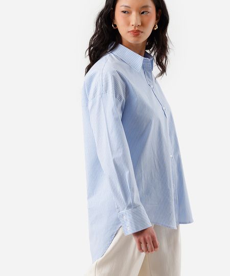 camisa oversized feminina de algodão azul PP