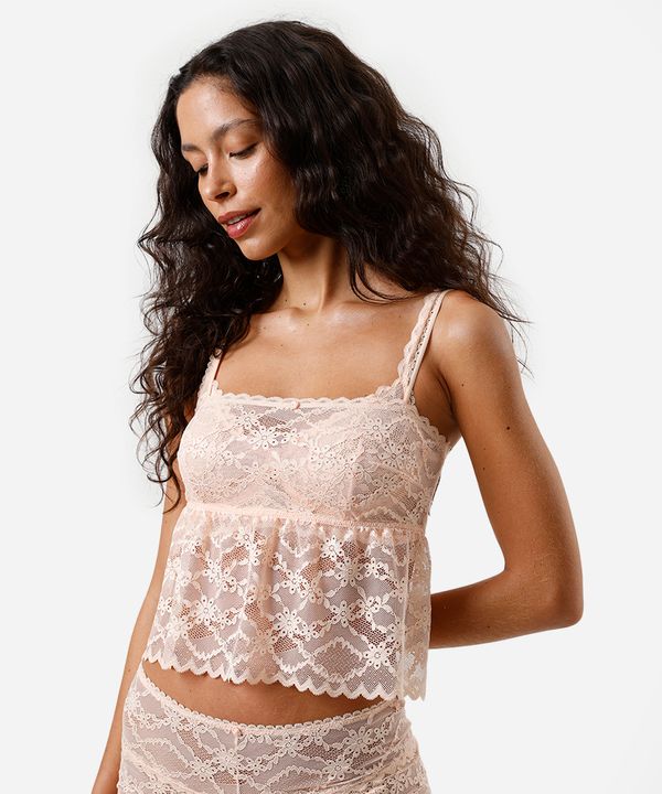 sutiã top feminino de renda floral laranja P