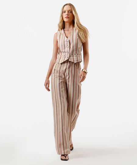 calça wide leg slim feminina de sarja cintura alta listrada rosa 38 calça wide leg slim feminina de sarja cintura alta listrada rosa 38