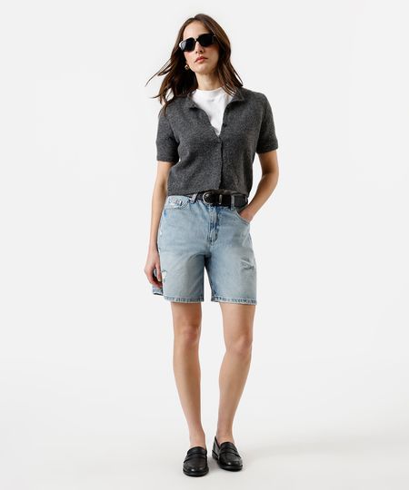 bermuda reta feminina jeans destroyed azul 44 bermuda reta feminina jeans destroyed azul 44