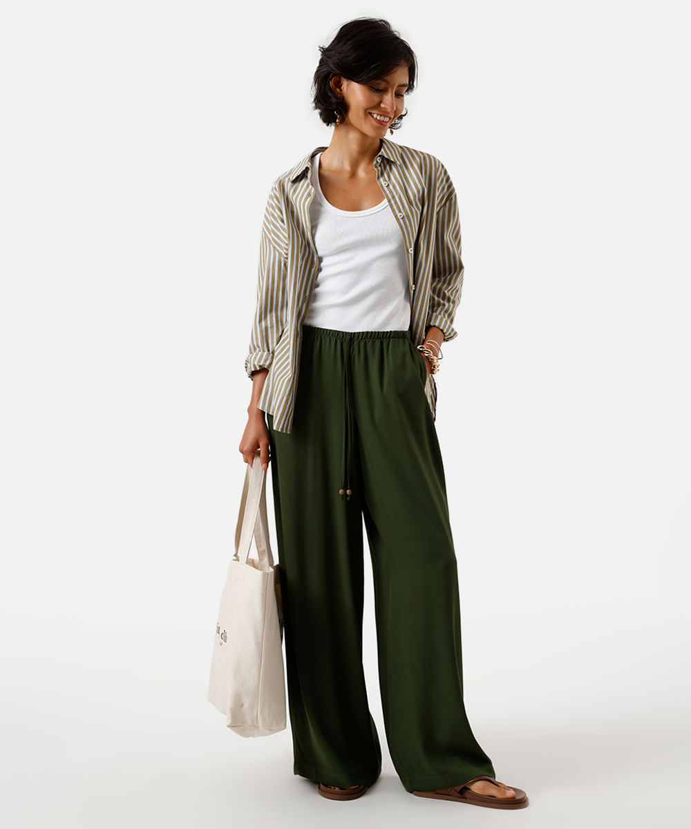 calça pijama feminina de viscose cós elástico verde